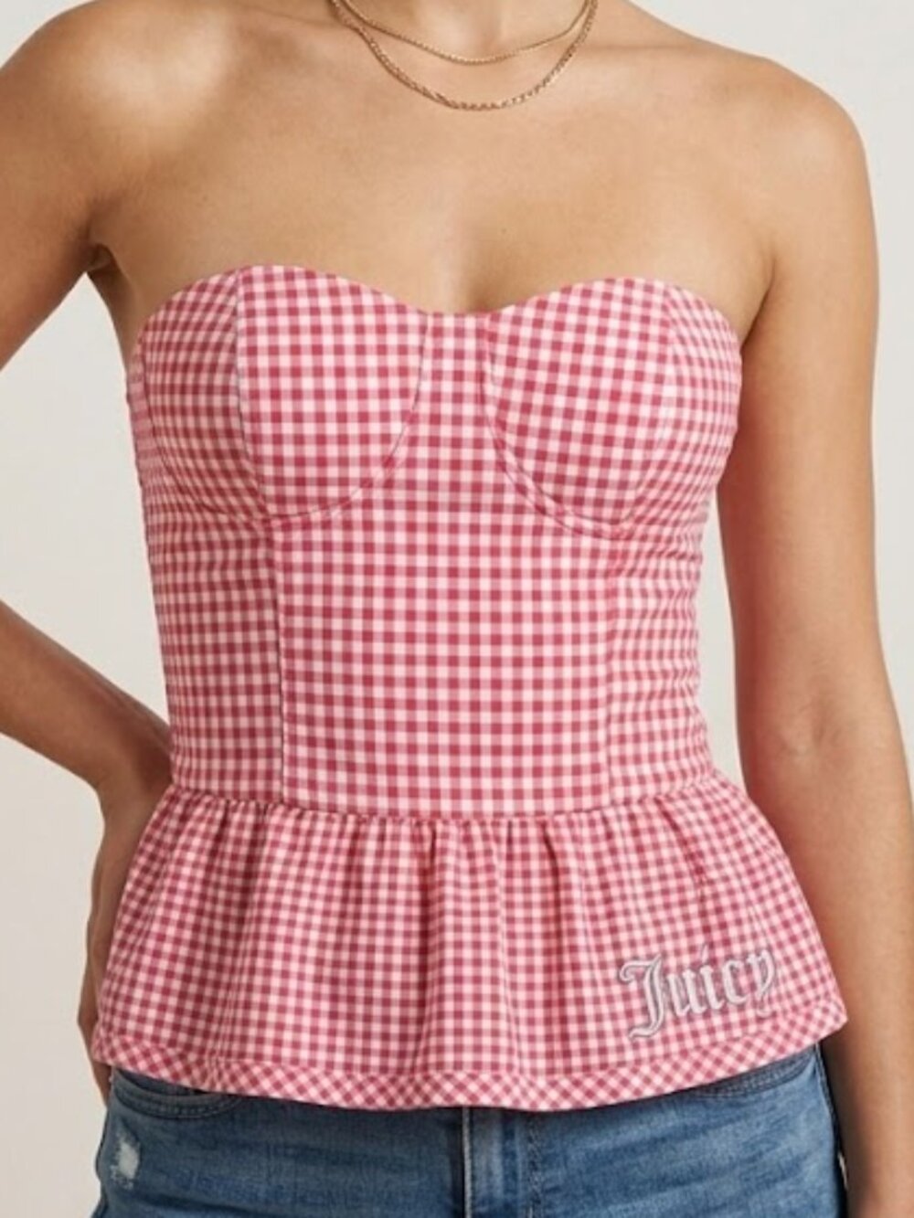 JUICY COUTURE WOMENS PINK/WHITE CHECKERED CORSET TOP SIZE 0
